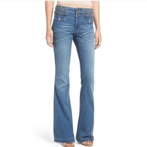 SUN & SHADOW retro flare jeans with braid